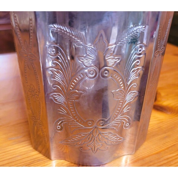 Vintage Silver Plate Trinket Jewelry Box w Lid Red Velvet Inside Engraved Design - Picture 12 of 16